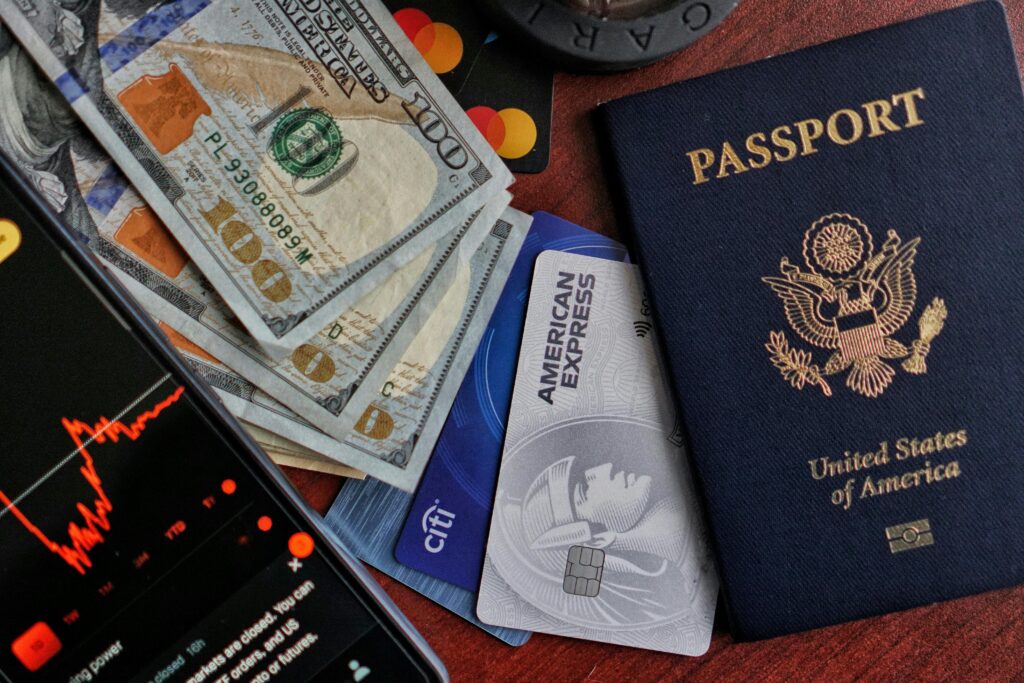 Smartphone Cash Credit Cards and Passport